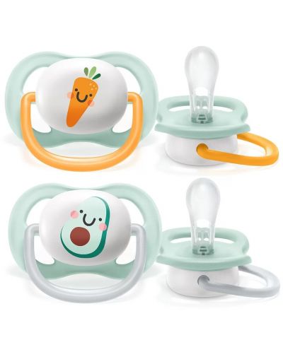 Залъгалки Philips Avent - Ultra Air Happy, 0-6 м, 2 броя, авокадо и морков - 2