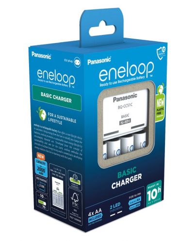 Зарядно и батерии Panasonic - Eneloop Basic, R6/AA 2000 mAh, 4 броя - 5