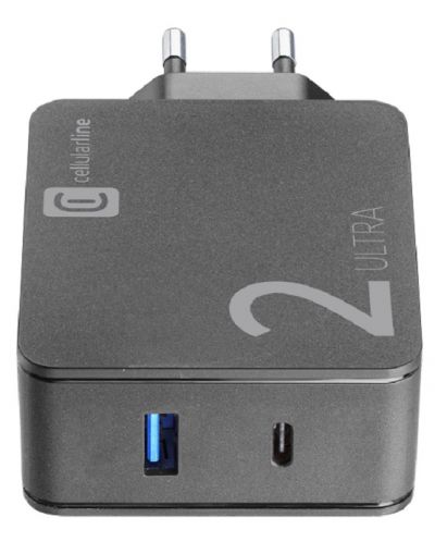 Зарядно устройство Cellularline - Ultra Duo, USB-A/C, 45W, сиво - 2