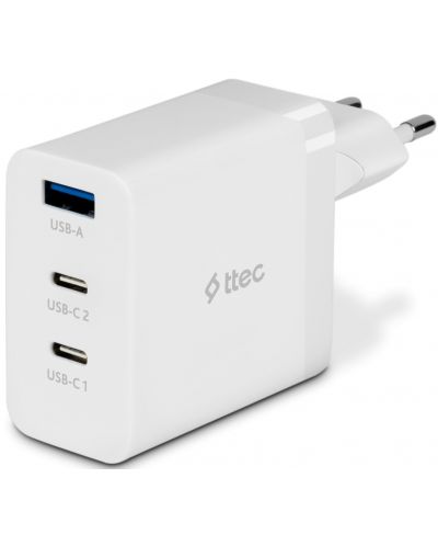 Зарядно устройство ttec - SmartCharger Trio, GaN, USB-A/C, 65W, бяло - 1