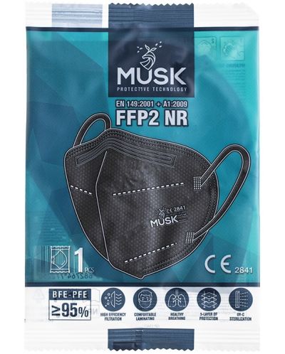 Защитни петслойни антибактериални маски, FFP2 NR, черни, 10 броя, Musk - 3