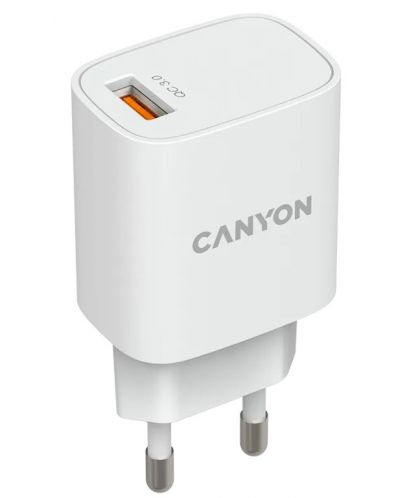 Зарядно устройство Canyon - H-18-01, USB-A, 18W, бяло - 1