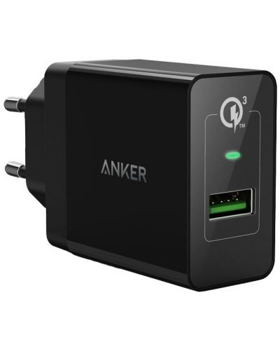 Зарядно устройство Anker - PowerPort 1, USB-A, 18W, черно - 1