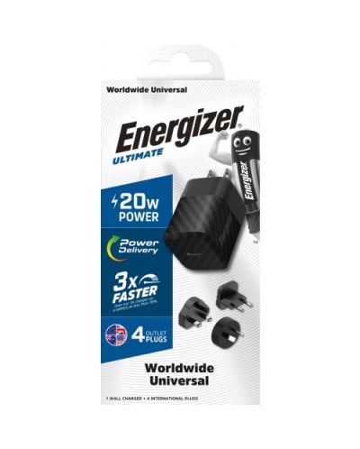 Зарядно устройство Energizer - A20MX, USB-C, EU/UK/US/AU, 20W, черно - 3