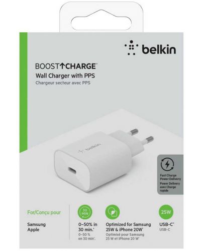 Зарядно устройство Belkin - Universal, Samsung/Apple, USB-C, 25W, бяло - 6