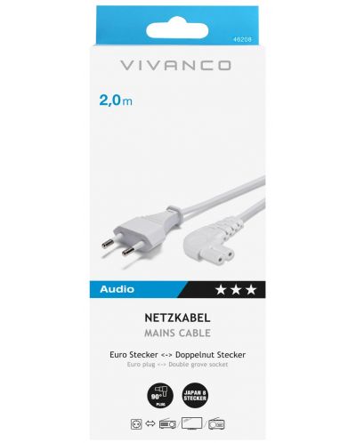 Захранващ кабел Vivanco - Schuko/Japan-8, 2 m, бял - 2