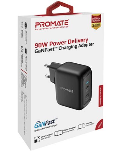 Зарядно устройство ProMate - GaNPort-90PD, USB-C, 90W, черно - 2