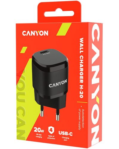 Зарядно устройство Canyon - H-20-05, USB-C, 20W, черно - 4