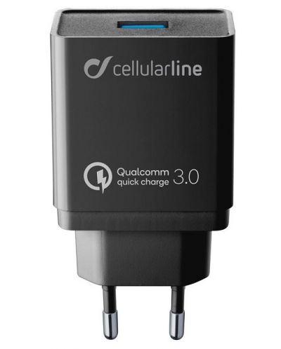 Зарядно устройство Cellularline - Quick Charge, USB-A, 18W, черно - 1