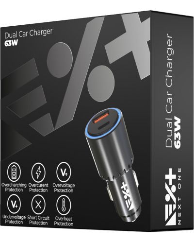 Зарядно за кола Next One - Dual, USB-A/C, 63W, черно - 5