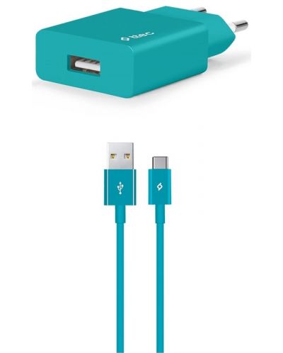 Зарядно устройство ttec - SmartCharger, USB-A, кабел USB-C, Turquoise - 1