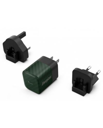 Зарядно устройство Energizer - A20MUGR, USB-C, EU/UK/US, 20W, зелено - 1