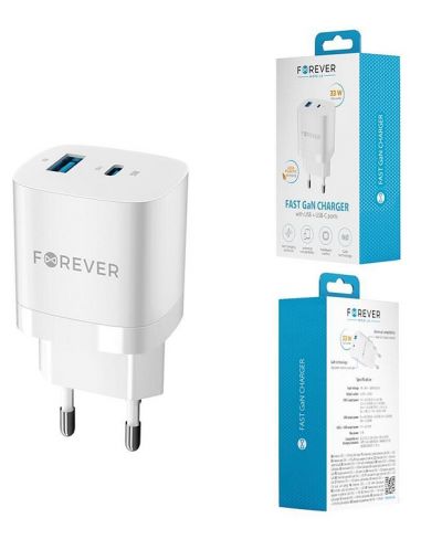 Зарядно устройство Forever - TC-05, USB-A/C, 33W, бяло - 5