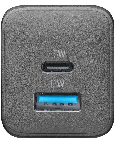 Зарядно устройство Cellularline - Multipower PD GaN, USB-A/C, 45W, черно - 2