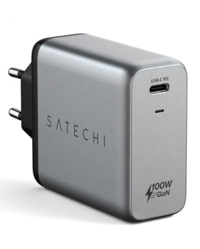 Зарядно устройство Satechi - Gallium Nitride, USB-C, 100W, сиво - 1