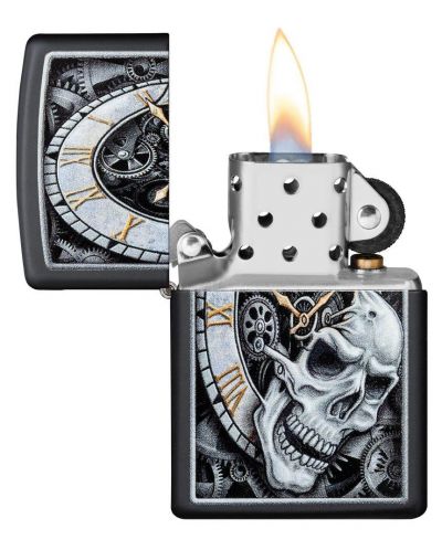 Запалка Zippo - Black Matte,  часовник с череп - 3