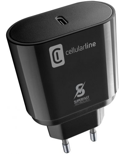 Зарядно устройство Cellularline - Super Fast PD, USB-C, 25W, черно - 1