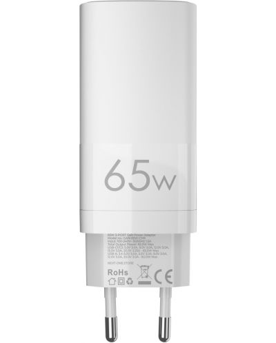 Зарядно устройство Next One - 3-Port GaN, USB-A/C, 65W, бяло - 5