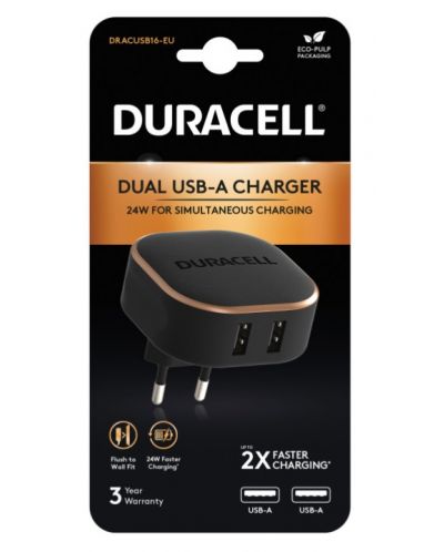 Зарядно устройство Duracell - DRACUSB16-EU, USB-A, 24W, черно - 2