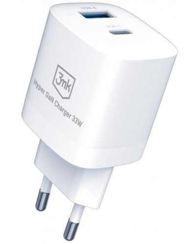 Зарядно устройство 3mk - Hyper GaN, USB-A/C, 33W, бяло - 2