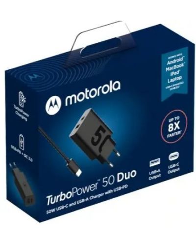 Зарядно устройство Motorola - TurboPower, USB-A/C, 50W, черно - 6