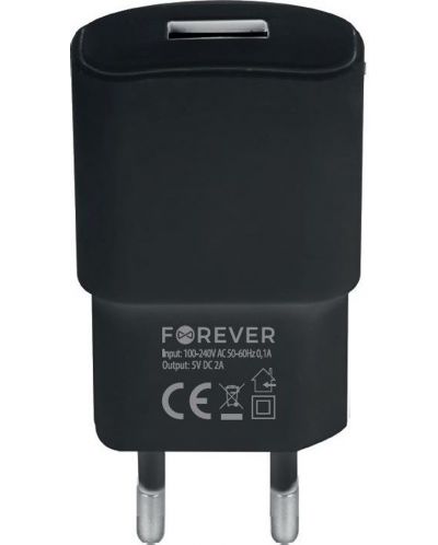Зарядно устройство Forever - TC-01, USB-A, кабел USB-C, 2A, черно - 2