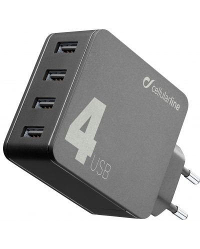 Зарядно устройство Cellularline - Multipower 4, USB-A, 42W, черно - 1