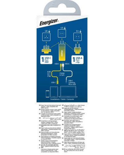 Зарядно устройство Energizer - Multi, USB-A/C, EU/UK/US, 90W, черно - 4
