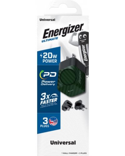 Зарядно устройство Energizer - A20MUGR, USB-C, EU/UK/US, 20W, зелено - 3