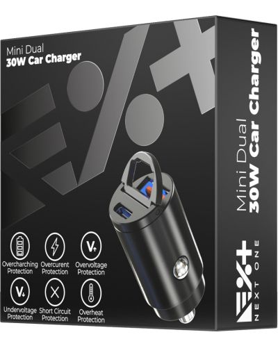 Зарядно за кола Next One - Mini Dual,USB-A/C,  30W, черно - 6