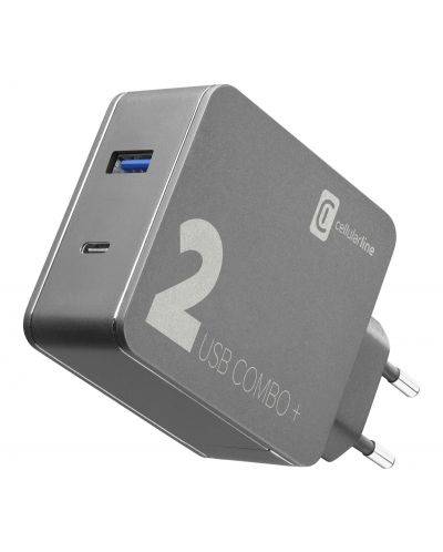 Зарядно устройство Celluarline - Combo 2+, USB-A/C, 48W, черно - 1