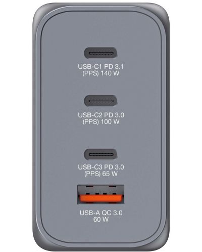 Зарядно устройство Verbatim - GNC-240 GaN 4 Port, USB-A/C, 240W, сиво - 2