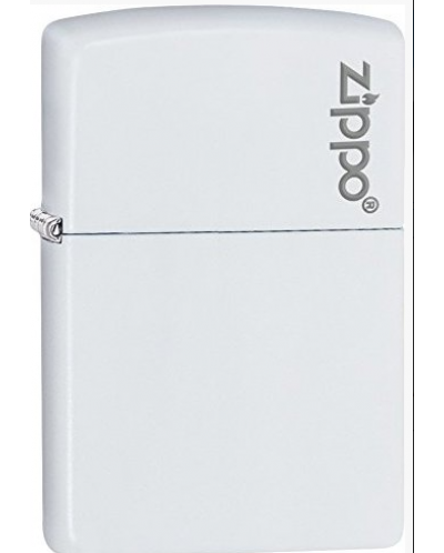Запалка Zippo - бяла, матирана, гравирано лого - 1