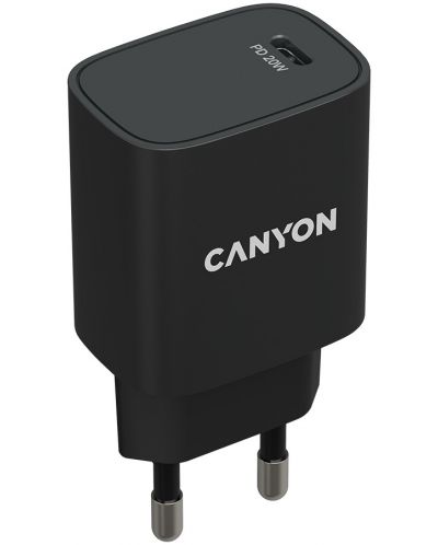 Зарядно устройство Canyon - H-20-02, USB-C, 20W, черно - 1