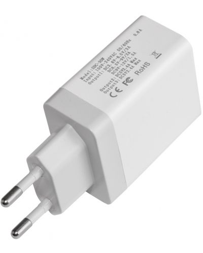 Зарядно устройство Makki - QC30W3 FC, USB-A, 30W, бяло - 2