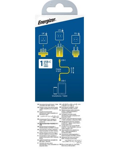 Зарядно устройство Energizer - Multi, USB-C, EU/UK/US, 20W, черно - 3