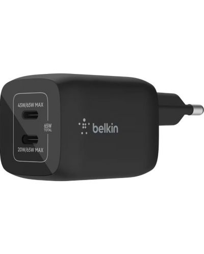 Зарядно устройство Belkin - BoostCharger, USB-C, 65W, черно - 1