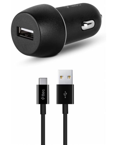 Зарядно за кола ttec - SmartCharger, USB-A, кабел USB-C, черно - 1