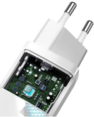 Зарядно устройство Baseus - GaN2 Lite QC, USB-A/C, 65W, бяло - 7