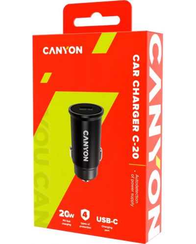Зарядно за кола Canyon - C-20, USB-C, 20W, черно - 5