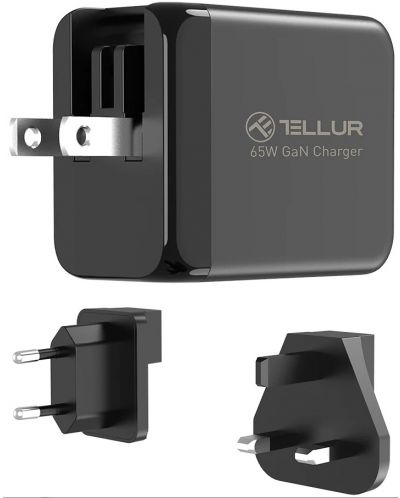 Зарядно устройство Tеllur - GaN, USB-A/C, EU/UK/US, 65W, черно - 6
