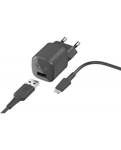Зарядно устройство Fresh N Rebel - Mini, USB-A, кабел Lightning, тъмносиво - 1