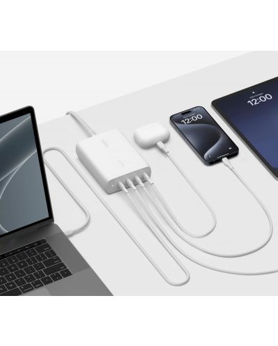 Зарядно устройство Belkin - Boost Charge Pro 4 USB-C GaN, 200W, бяло - 3