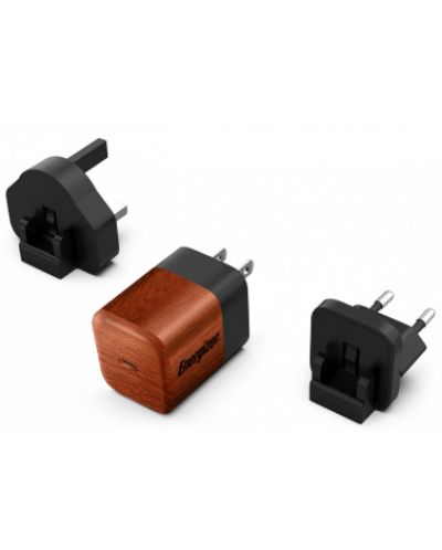 Зарядно устройство Energizer - A20MUWO, USB-C, EU/UK/US, 20W, кафявo - 1