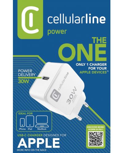Зарядно устройство Cellularline - The One PD, USB-C, 30W, бяло - 2