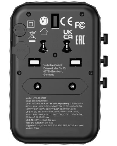 Зарядно устройство Verbatim - UTA-05 GaN III Universal Travel Adapter, черно - 2