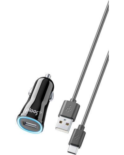 Зарядно за кола Ploos - 6538, 12V, USB-A,кабел USB-C, 18W, черно - 1