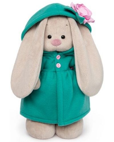 Плюшена играчка Budi Basa - Зайка Ми, в яркозелено палто и розово цвете, 32 cm - 1