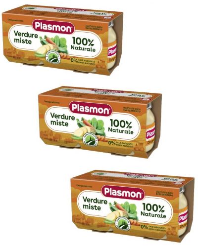 Зеленчуково пюре Plasmon - Зеленчуков микс, 6+ м, 6 броя х 80 g  - 1