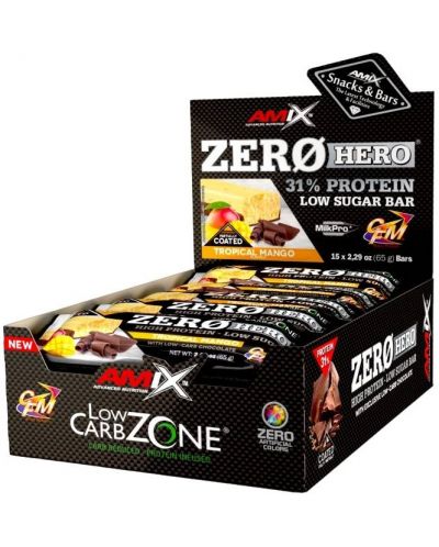 ZeroHero Protein Bar Box, тропикал-манго, 15 броя, Amix - 1